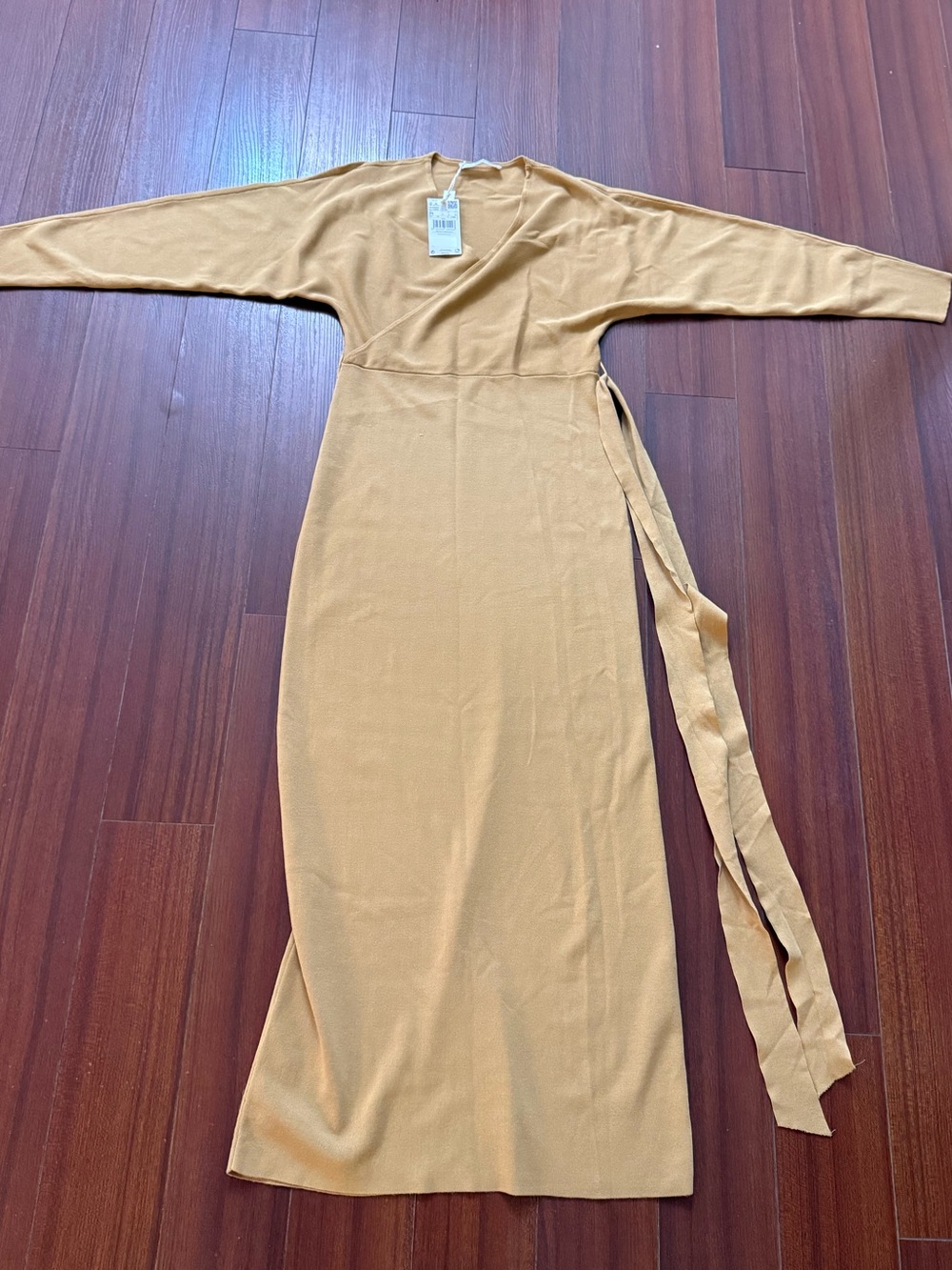 Mango Mustard Wrap-Detail Midi Dress